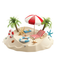 3d render of it summer time with decoration sand beach concept isolated on transparent background