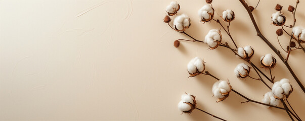 cotton branches on lignt beige background