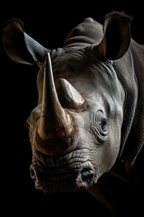 AI generated illustration of A black rhinoceros standing on a black background