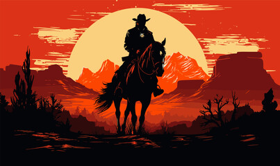 cowboy on a horse silhouette rodeo western design vector illustration - obrazy, fototapety, plakaty