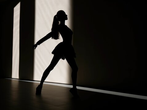 AI generated illustration of a young female dancer in a beautiful silhouette