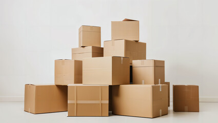 Stacked cardboard boxes with room for individual customizations against a bright background