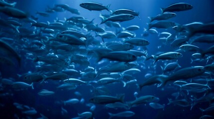 Fototapeta na wymiar AI generated illustration of a school of fish swimming in bright blue waters