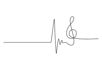 Music note with pulse sign continuous single line drawing vector illustration. Free vector