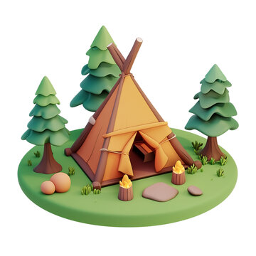3d illustration of cute camping isolated on transparent background