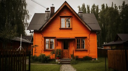 Obraz premium a small house with a metal roof and a wooden door