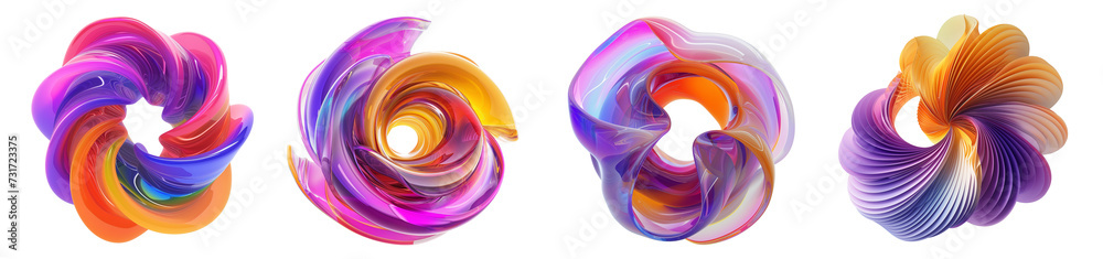 Fototapete Set of abstract colorful round shapes isolated on transparent background