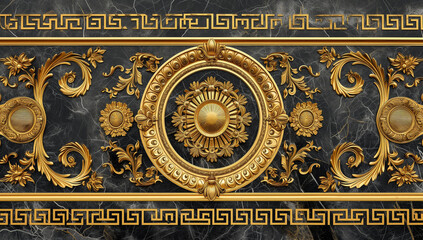 3d wallpaper stretch ceiling golden decoration model. mandala and decorative frame marble background