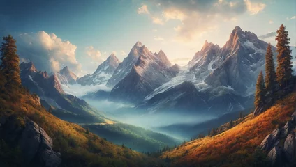 Tuinposter unique and beautiful illustrations of mountains and trees © Sanum