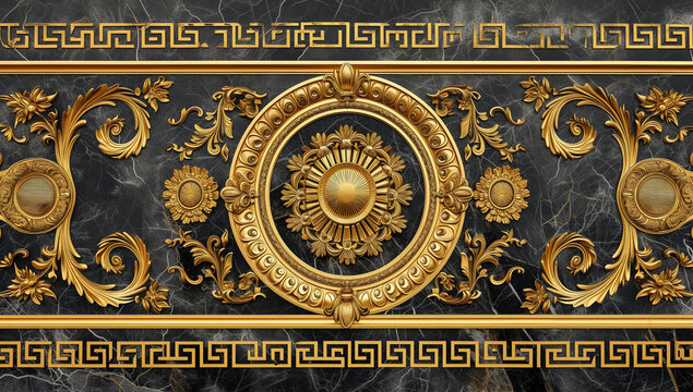 Fototapeta 3d wallpaper stretch ceiling golden decoration model. mandala and decorative frame marble background