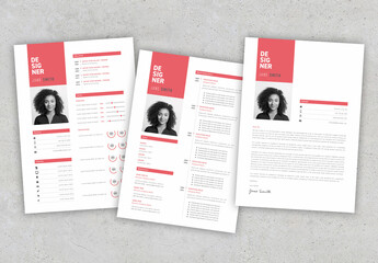 Minimal Resume and Cover Letter with Red Accents