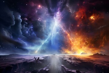 Fototapeta na wymiar AI generated illustration of a galactic explosion against a dark sky