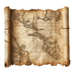 Treasure map scroll, transparent background, isolated image, generative AI