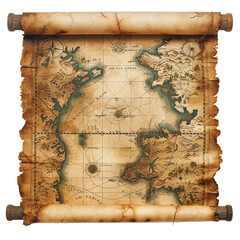 Treasure map scroll, transparent background, isolated image, generative AI
