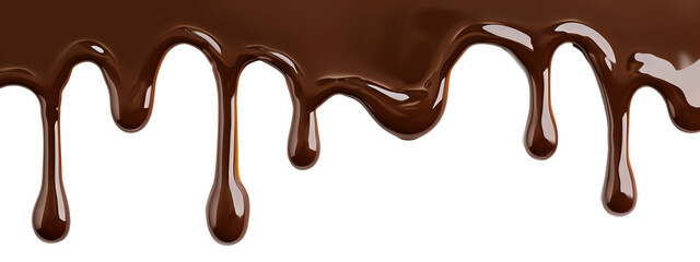 Melted brown chocolate dripping on transparent background, with clipping path 3D illustration.