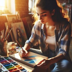 Fototapeta premium Artist girl painting 
