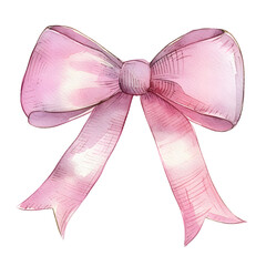 Pink bow watercolor illustration  isolated on transparent