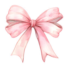 Fototapeta premium Pink bow watercolor illustration isolated on transparent