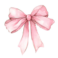 Pink bow watercolor illustration  isolated on transparent