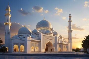 Fototapeta na wymiar Sheikh Zayed Mosque with Domes and Towers AI-Generated