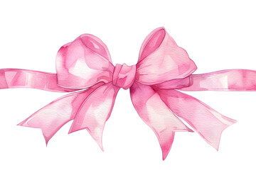 Pink bow watercolor illustration  isolated on transparent background