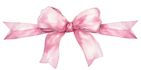 Pink bow watercolor illustration  isolated on transparent background