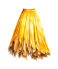Yellow female midi skirt isolated on white background in watercolor style.
