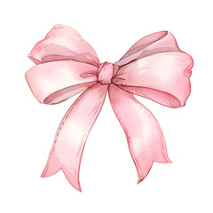 Pink bow watercolor illustration  isolated on transparent background