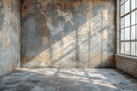 An empty room with a painted wall. The interior of a room with unfinished repairs