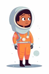 AI generated illustration of a cartoon astronaut wearing an orange space suit with gloves and helmet