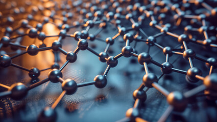 Dark structure representing an atomic compound on a dark background with sun reflections