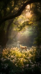 AI generated deer standing in a lush green forest
