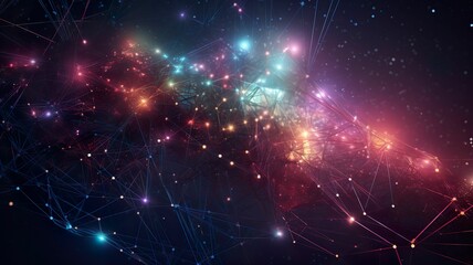 AI generated illustration of interconnected lines and dots in a variety of colors, connection lines