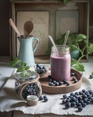 Obraz na płótnie Canvas AI generated illustration of a delicious and nutritious blueberry smoothie, served in a mason jar