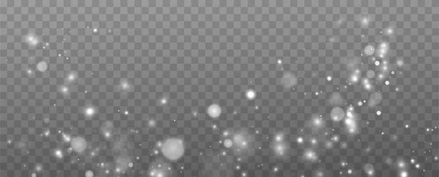 Shining stars.White shiny particles on a transparent background.Sparkling star dust.For packaging of children's toys, gifts, cards, banners.Vector.	