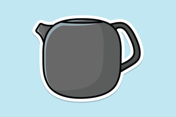 Round Shape Tea Kettle sticker design vector illustration. Kitchen interior object icon concept. Kitchen Kettle with closed lid sticker design with shadow.
