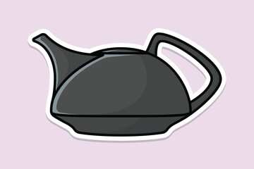 Unique Style Kettle sticker design vector illustration. Kitchen interior object icon concept. Kitchen Teapot with closed lid sticker design with shadow. Restaurant kettle icon logo.
