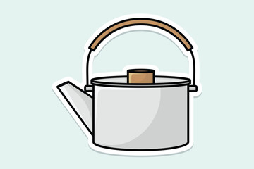 Simple Style Kettle sticker design vector illustration. Kitchen interior object icon concept. Kitchen Teapot with closed lid sticker design with shadow. Restaurant kettle icon logo.

