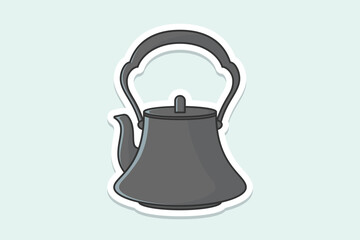 Unique Style Kettle sticker design vector illustration. Kitchen interior object icon concept. Kitchen Teapot with closed lid sticker design with shadow. Restaurant kettle icon logo.
