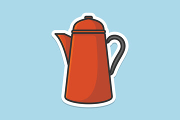 Unique Style Kettle sticker design vector illustration. Kitchen interior object icon concept. Kitchen Teapot with closed lid sticker design with shadow. Restaurant kettle icon logo.
