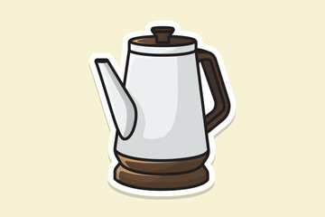 Beautiful White Tea Kettle sticker design vector illustration. Kitchen interior object icon concept. Morning Tea Teapot with closed lid sticker design with shadow.
