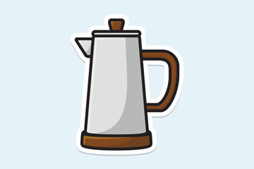 Simple Style White Kettle sticker design vector illustration. Kitchen interior object icon concept. Kitchen Teapot with closed lid sticker design with shadow. Restaurant kettle icon logo.
