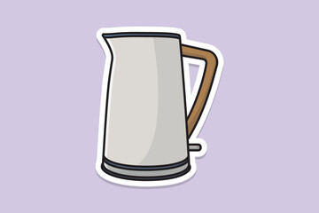 Simple Style Kettle sticker design vector illustration. Kitchen interior object icon concept. Kitchen Teapot with closed lid sticker design with shadow. Restaurant kettle icon logo.
