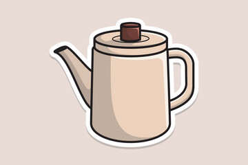 House Unique Tea Kettle sticker design vector illustration. Kitchen interior object icon concept. Kitchen Teapot with closed lid sticker design with shadow. Clay teakettle vector design icon.
