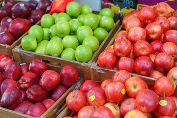 Naklejka na ściany i meble Fresh Apples Assortment at Farmers Market