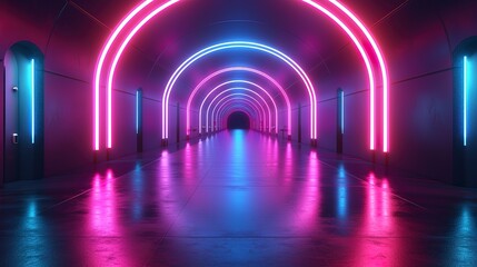 3d render. Futuristic corridor with neon lights. Abstract background.  - obrazy, fototapety, plakaty