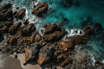 AI generated illustration of the shoreline of the blue ocean - aerial