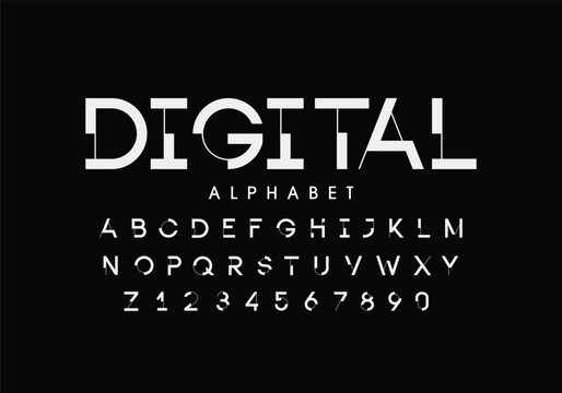 Digital, an Abstract technology futuristic alphabet font. digital space typography vector illustration design