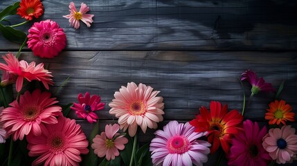 flowers on wooden background : Generative AI