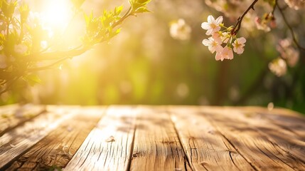 spring background with wooden planks : Generative AI